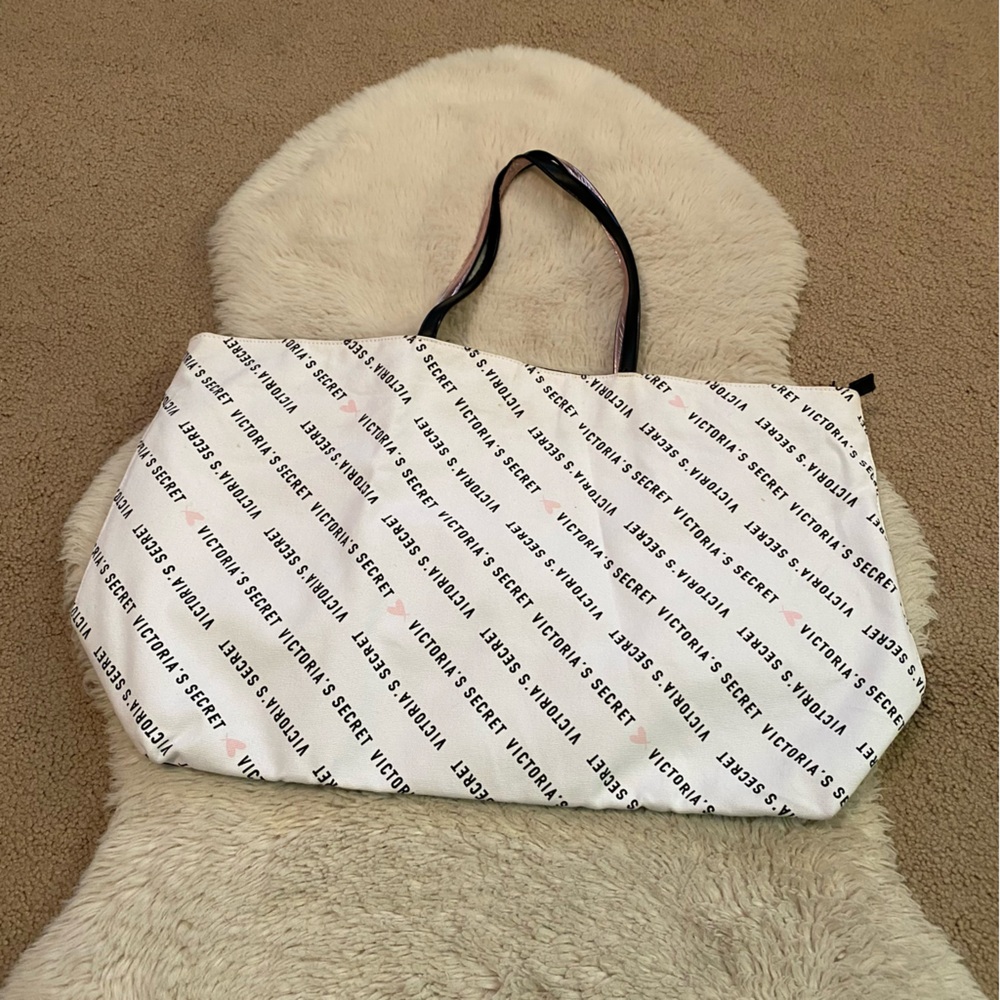Victoria's Secret Black and White Logo Zip Tote